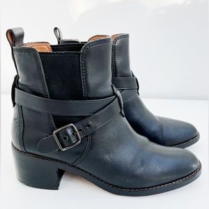 COACH Black Leather Moto Ankle Boots